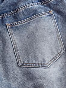 SHEIN MOD 加大码宽松阔腿蓝色牛仔裤，高腰宽松牛仔裤，复古宽松牛仔裤，感恩节，冬季女装 - 灰色 - 查看 3