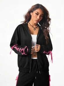 SHEIN EZwear 女士夏秋季街头潮流休闲蝴蝶结设计运动衫