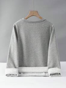 SHEIN LUNE Women English Letter Print Round Neck Long Sleeve Thermal Lined Long Length Casual Sweatshirt, Autumn Winter