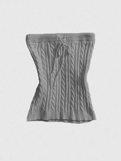 Top tube tricoté sans manches de couleur unie avec nœud torsadé, style Himekaji pour femmes