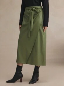 BizChic Plus Size Women's PU Leather Lace-Up Elegant Office Winter Skirts - Army Green - View 5