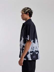 Musero Oversized Short Sleeve Abstract Print Button Through Shirt Collard Top Spring Summer Essentials Street Style - Black - View 2