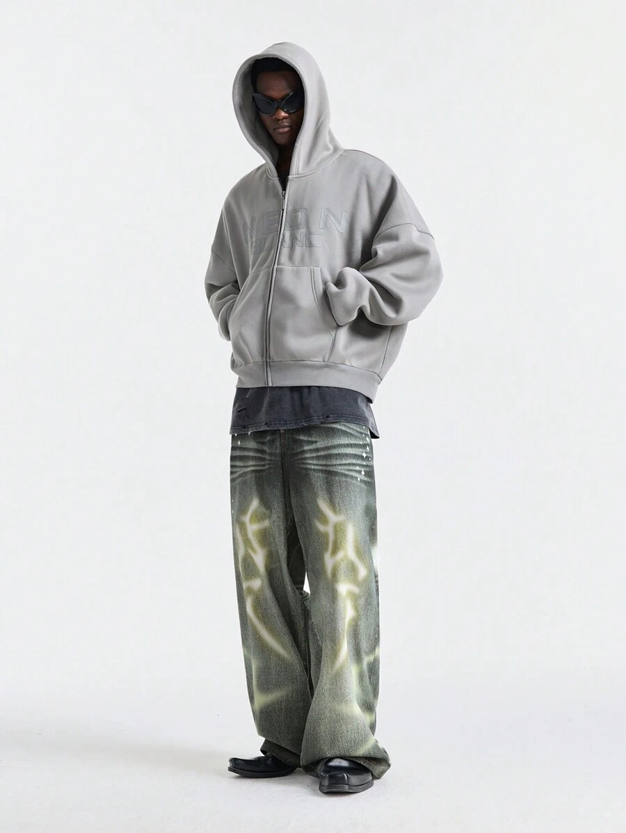 NEON BLANC 男士长街印花梭织牛仔裤 - 藍色 - 查看 1