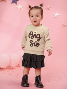 Baby Girl Apricot Sweet Floral Print Long Sleeve Pullover Sweatshirt For Spring/Autumn - Apricot - View 1