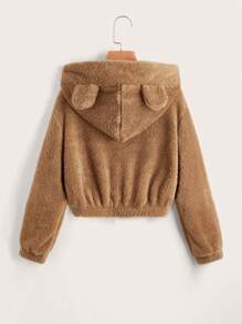 SHEIN Young Girl Cute 3D Bear Ear Design Teddy Drop Shoulder Hooded Sweatshirt,Thermal Teddy ,Great For Casual & Daily Wear & Home Wear In Autumn & Winter,For Christmas,Cute & Casual & Vintage, Preppy, Warm & Comfortable & Fashionable,Mom And Daughter Matching,Sister And Me Matching.Sweet Cool Girl.
