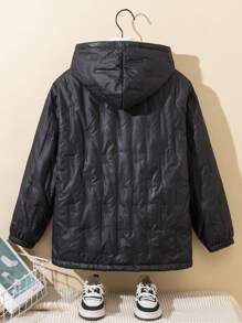 Tween Boys' Casual College Style Thick Thermal Lined Hooded Zip-Up Padded Quilted Coat, Winter - Black - View 9