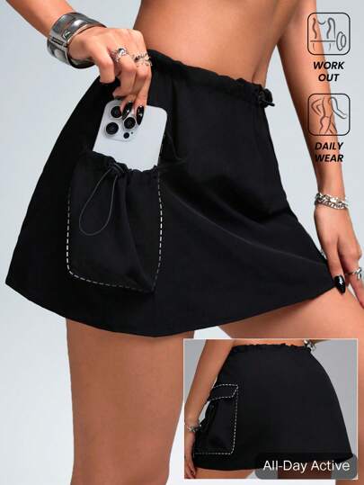 Innovista Women's Casual Black Mini Sports Skorts ,Daily Athleisure Yoga HIIT Training Clothes Office To Gym High Stretch Tights Activewear Bottoms Fall Pocket Trousers Comfort Movement Functional Squat Proof Pants Cardio Cycling Outdoor Exercise UV Protection Mesh Panel Breathable Cut Out Sweat-Proof Healthy TT Viral IG Reel FYP INSTA OOTD Festival Ready Black Silver Glow In Dark Fitness Athletic Performance Gear Minimalist Pilates Princess Woman Influencer Fashion Outfits Premium European UK Brazilian Mexicana Latina,Affordable,Budget-Friendly,Gymoutfits,Physical Training,Aerobic Exercise,GymtokScrunch Utility Skirt, Phone Pocket, Utilitarian Chic