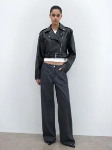 Maija Women's Elegant Modern Urban Casual Vintage Outdoor Black PU Thickened Jacket Coat, New Winter Design - Black - View 6