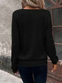 SHEIN LUNE Women Plain Color Splice Long Sleeve Minimalist Sweatshirt, Casual Daily Wear Leopard Print Top Graduation,Back To School Outfits,Graduation,Teacher Outfits For Women,Back To School - Multicolor - View 2