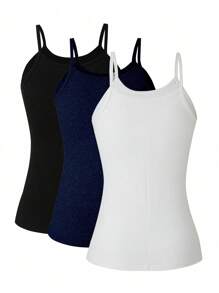 Lunelith SHEIN Lunessa Camiseta interior de unicolor versátil y casual