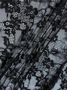 SHEIN EZwear Plus Size Women Sheer Lace Flare Sleeve Self-Tie Front Top - Black - View 5