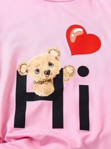 SHEIN Set de 3 camisetas de manga corta, cuello redondo, con estampado de ositos de dibujos animados y gafas de sol, cómodas para niñas en verano - Multicolor - Ver 4