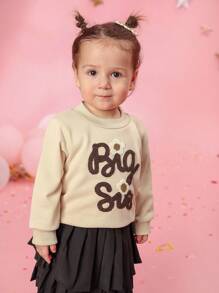 Baby Girl Apricot Sweet Floral Print Long Sleeve Pullover Sweatshirt For Spring/Autumn - Apricot - View 4