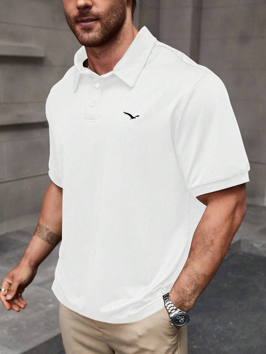 Manfinity CasualCool 大尺碼男士前開鈕扣短袖休閒 Polo 衫,正式款 - 白色 - 查看 1