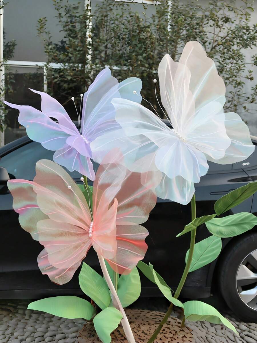 1件 50cm 絲線人造蝴蝶 婚禮裝飾 婚禮派對 戶外節日裝飾 展示用 巨型薄紗仿真蝴蝶 聖誕節節日送禮用 - 白色 - 查看 1