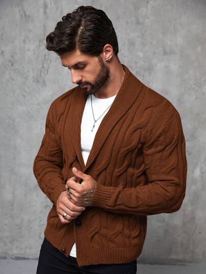 Manfinity Homme 1 件装男士纯色前扣长袖休闲衬衫