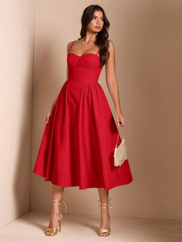 SHEIN BAE Elegantes Damen Neckholder langes flauschiges Kleid, für tägliche Verabredungen, Ausgehen, Nachtclubpartys, Herbst-/Sommerkleider für Damen, Teezeiten-Kleid