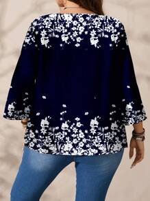 EMERY ROSE Blusa holgada de cuello redondo de manga 3/4 con estampado integral para mujer talla grande, otoño/invierno