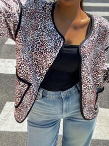 Chiquease 新款时尚欧洲休闲宽松长袖口袋豹纹针织女夹克，秋季 - 彩色 - 查看 6