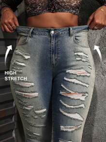 SHEIN SXY Plus Size Jeans Sexy Tight Elastic Ripped Blue Women's Skinny Jeans Women Mom Jeans Denim Jeans Tall Women Jeans Jeans Pants Jeggings Women Tights Stretchy Jeans Pants Women Tights Leggings Low Rise Jeans