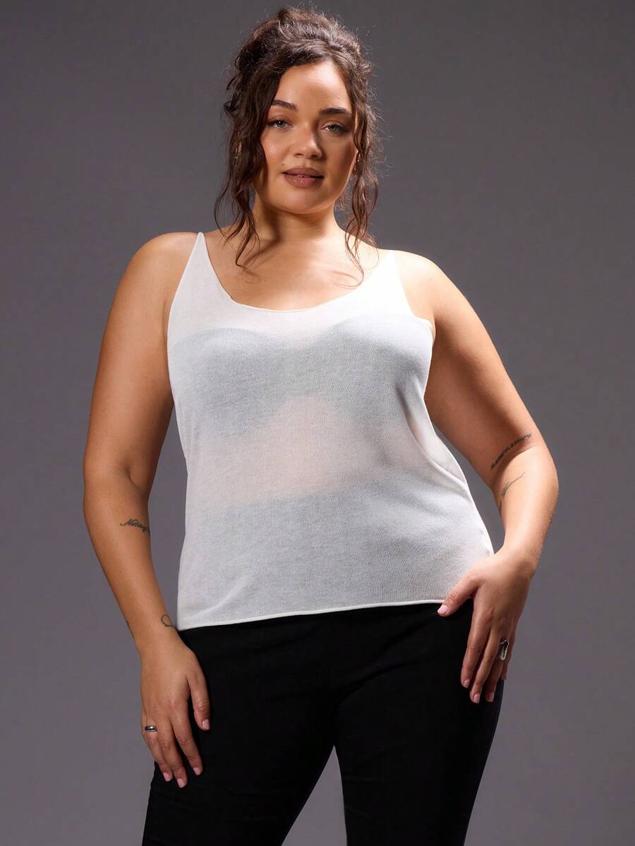 MUSERA Áo vest hai dây xuyên thấu gợi cảm cỡ lớn dành cho đi chơi, dự tiệc, câu lạc bộ, buổi hòa nhạc, lễ hội, hẹn hò. - trắng - Xem 1