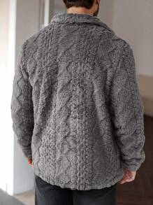 Manfinity Homme Men's Casual Solid Color Fuzzy Jacket For Autumn/Winter ,Men Flannel,Winter Men Jacket, Men S Teddy Coat, Fur Zip Up Men, Men S Jacket - Dark Grey - View 2