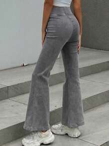 DAZY 女式高腰弹力紧身喇叭牛仔裤 - 灰色 - 查看 9