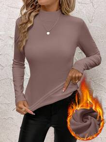 SHEIN Clasi 女士保暖羊毛 T 恤 - 紫色 - 查看 1