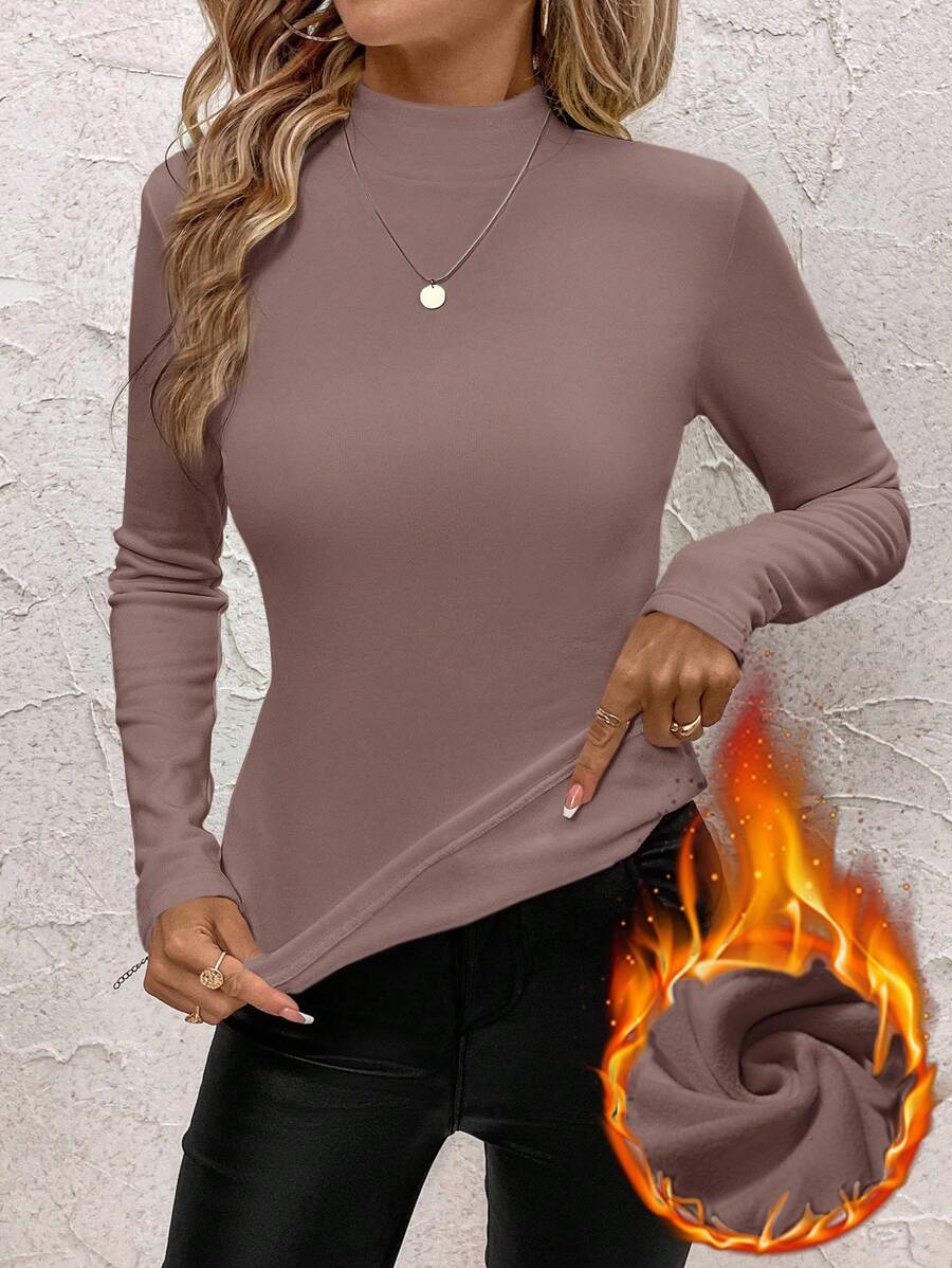 SHEIN Clasi 女士保暖羊毛 T 恤 - 紫色 - 查看 1