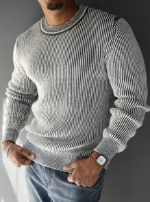 Manfinity Homme Męski sweter typu casual z okrągłym dekoltem i nadrukiem w paski