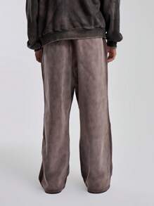 Musero Men Wide Leg Washed Style Sweatpants Elasticated Drawstring Waistband Graphic Patch Print Joggers Winter - Multicolor - View 3