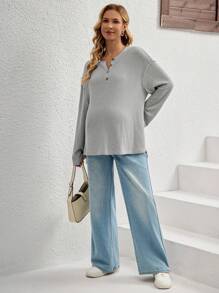 SHEIN Camiseta de maternidad con hombros caídos y bajo dividido, para la temporada de otoño