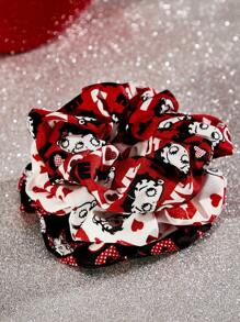 Betty Boop x SHEIN 3 Pcs/Set Cartoon Character Lip & Letter Printed Scrunchies, Suitable For Daily Wear, Gifts, Hair Ties, Ponytail Holders, Hair Elastics,Gift Ideas,Party,Holiday,Valentine's Day - Multicolor - View 6