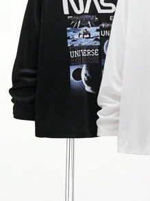 SHEIN Leap Crew 3pcs/Set Teen Boys' Casual Printed Pattern Crew Neck Long Sleeve Knit T-Shirt, 3 Designs One Set, Suitable For Daily, Leisure, Travel, Sports, Spring/Summer/Autumn/Winter - Red - View 4