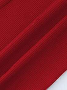 SHEIN LUNE Women Elegant Solid Color Slim Fit Flare Pants For New Year Clothes - Red - View 8