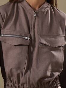 MUSERA Zip Up Cropped Pocket Jacket - Grå - Visa 4