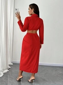 Celure Plus Size Women Cardigan With V-Neck Long Sleeve Cropped Sexy 2-In-1 Dress For New Year Clothes