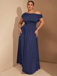 SHEIN BAE Plus Size Women's Elegant Super Versatile Stretch Fabric Black Or Daily Wear, Party, Off-Shoulder, Big Women, A-Level Dress,Birthday Dresses For Women