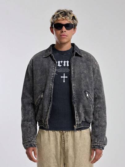 Musero Chaqueta de camionero oversize con lavado ácido para hombres