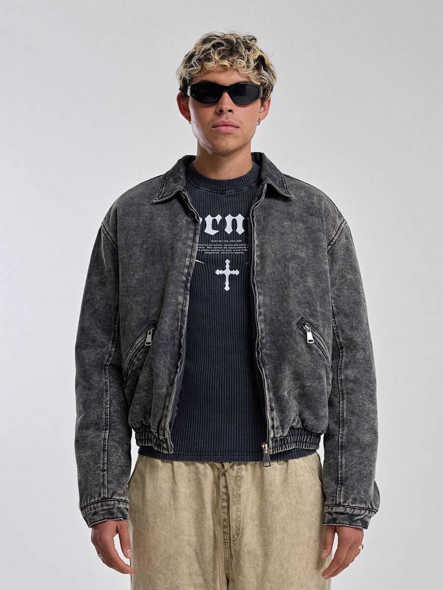 Musero Men Acid Wash Oversized Trucker Jacket - Multicolor - View 1
