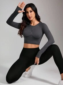 Easithlete Sport Yoga Casual Short Long Sleeve Top, Minimalist Fashion Daily Wear