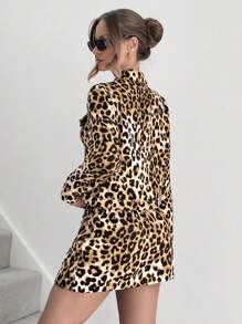 SHEIN X Belinda SHEIN Essnce Chaqueta con estampado de leopardo elegante para mujer, otoño