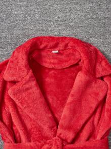 SHEIN Tween Girl Christmas Casual Versatile Mid-Length Warm Flannel Long Sleeve Coat With Belt & Flare Pants, Suitable For Autumn/Winter, Suitable For School, Vacation, For Gift