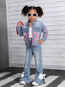 SHEIN Girls Casual Denim Jacket, Cute And Fashionable, Lightweight And Comfortable For Spring And Autumn - Medium Wash - View 7