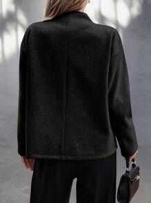 EMERY ROSE 大码新款欧美纯色复古双排扣V领大衣，秋冬季保暖通勤女士夹克 - 黑色 - 查看 2