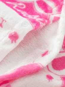 女婴可爱毛茸茸连帽兔子印花纽扣连体衣，秋冬 - 粉色 - 查看 4