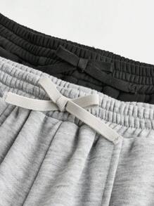 SHEIN Tween Girls Casual Text Straight Leg Long Knit Sweatpants - Multicolor - View 6