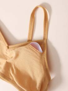 SHEIN 2 件套 Tween Girl 法式简约 V 领加垫舒适透气休闲内衣套装 - 杏色 - 查看 5