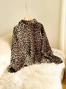 SHEIN Frenchy Plus Size Women Autumn Leopard Print Single Breasted Pocket Casual Jacket Fall/Winter - Multicolor - View 3
