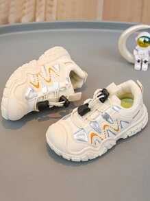 1 paire de baskets mode pour enfants, garçons/filles. Chaussures de sport décontractées pour l'école et l'extérieur, en automne et au printemps. Chaussures à semelle en caoutchouc pour tout-petits, convenant à toutes les saisons. - Beige - Voir 4